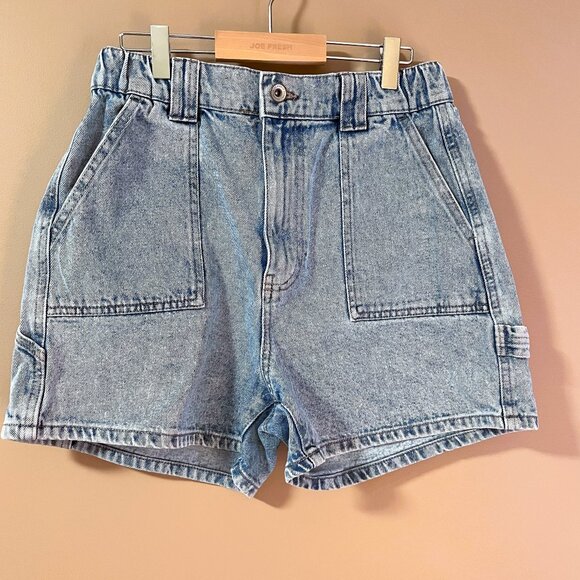 NWOT JEAN High Rise Denim Carpenter Shorts with elastic back waist Sz M - Picture 6 of 11